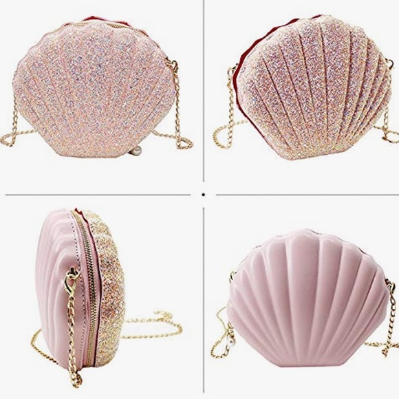 Pink Sequin Shell Clutch Crossbody Bag - Picture 5 of 6